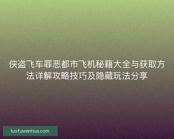 侠盗飞车罪恶都市飞机秘籍大全与获取方法详解攻略技巧及隐藏玩法分享