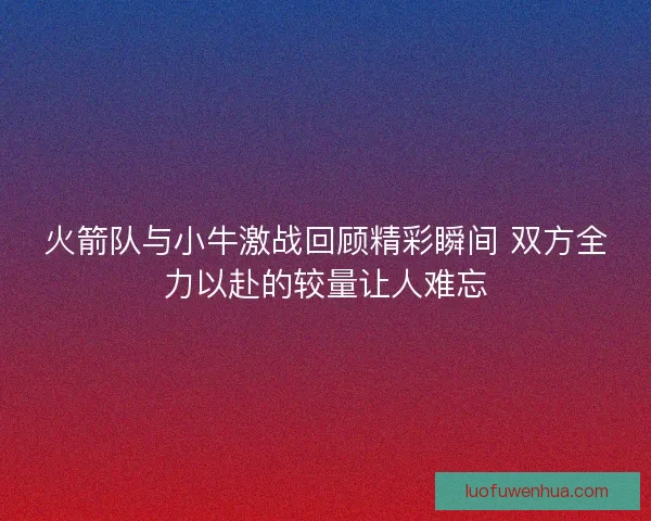火箭队与小牛激战回顾精彩瞬间 双方全力以赴的较量让人难忘